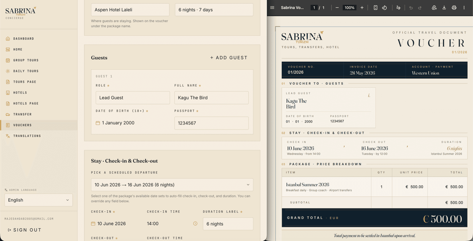 Voucher generator with AI translation
